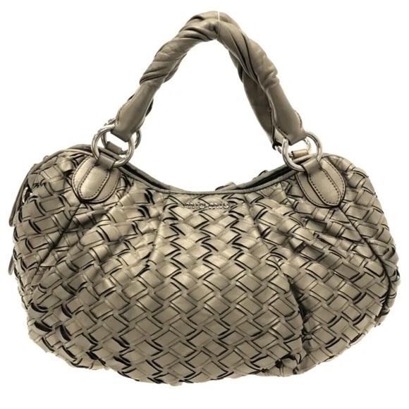 Miu Miu Handbags - MIU MIU Intreccio Leather Woven Hobo Bag METALLIC Pewter Silver Gold w/ DUST BAG